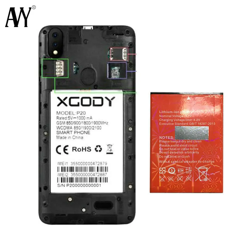 Аккумуляторная батарея XGODY P20 5 дюйма 2 + 16 ГБ MTK6580 2500 мАч | Мобильные телефоны и