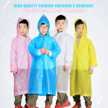 

Fashion EVA Children Boy Girl Raincoat Thickened Waterproof Rain Poncho Coat Adult Clear Transparent Camping Hoodie Rainwear Sui