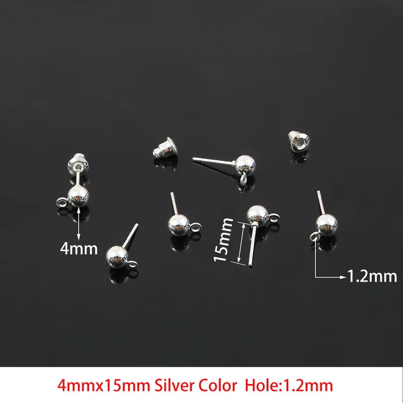 4mm Silver С украшением в виде кристаллов Уха Pin Выводы 3/4/5/6/8/10 мм серьги-гвоздики в форме основные шпильки пробки разъем для изготовления ювелирных изделий DIY аксессуары - Цвет: 4mm Silver