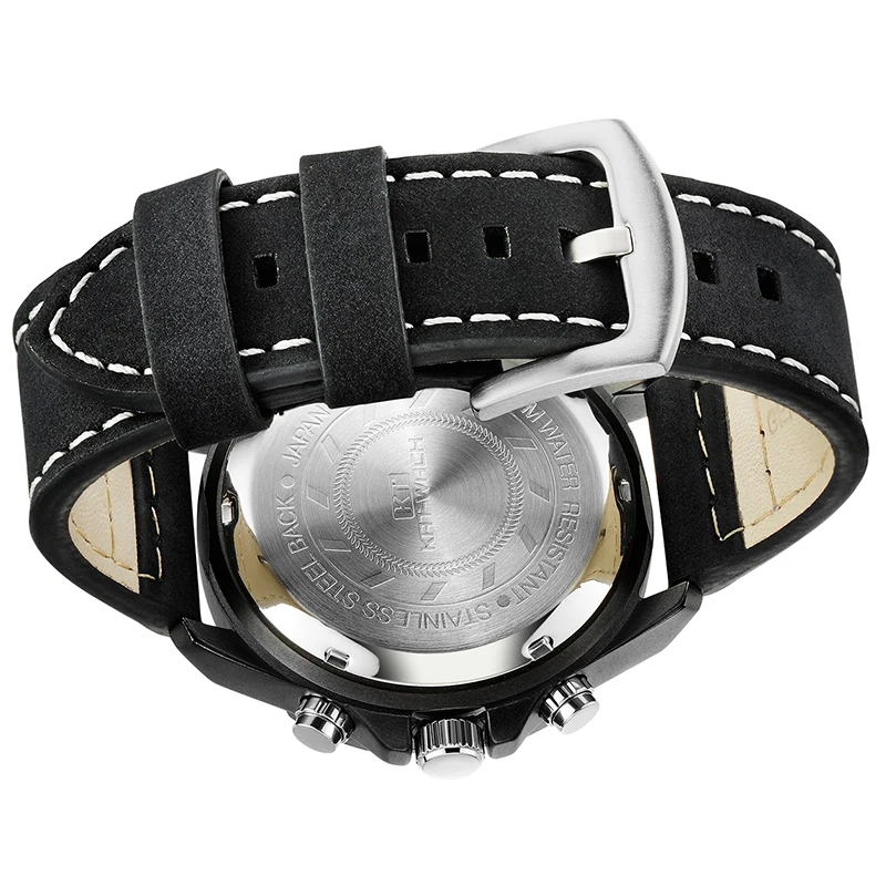 KT Luxury Brand Quartz Movement Men Watch Waterproof Multifunction Military Large Dial Wristwatch PU Leather Strap Fashion Gift