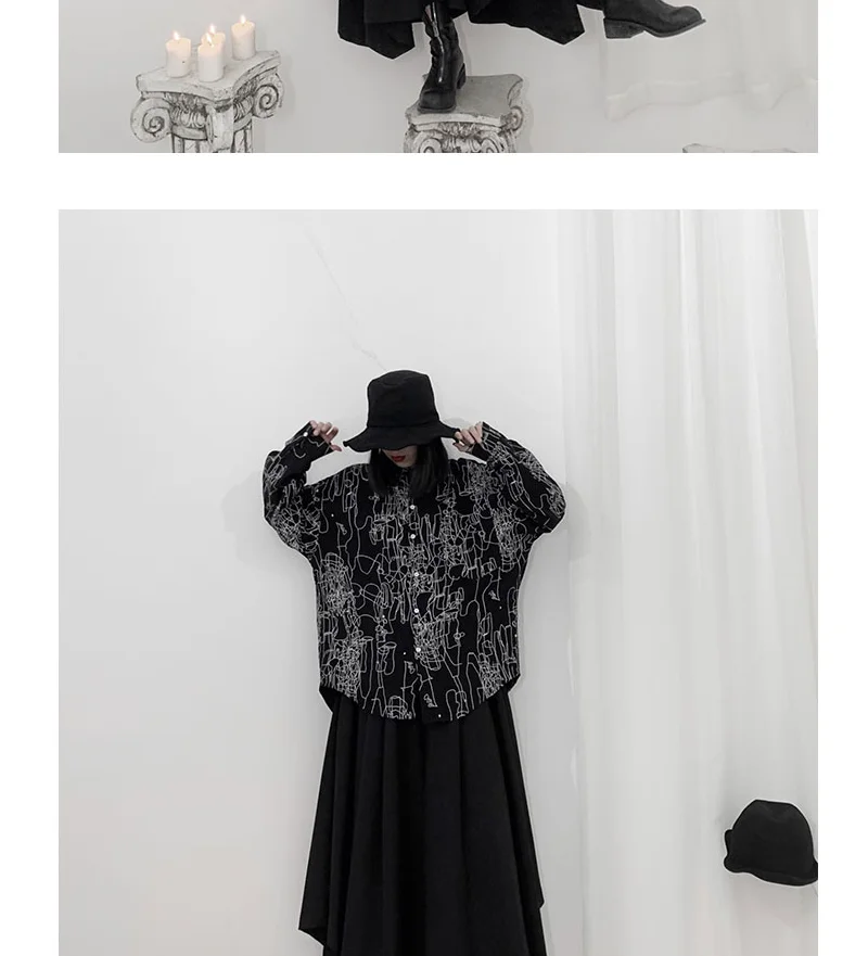 Белая блузка, рубашка размера плюс 4XL 5XL 6XL, Женская винтажная рубашка с абстрактным принтом и отворотом, свободная рубашка с длинным рукавом летучая мышь, летние блузки