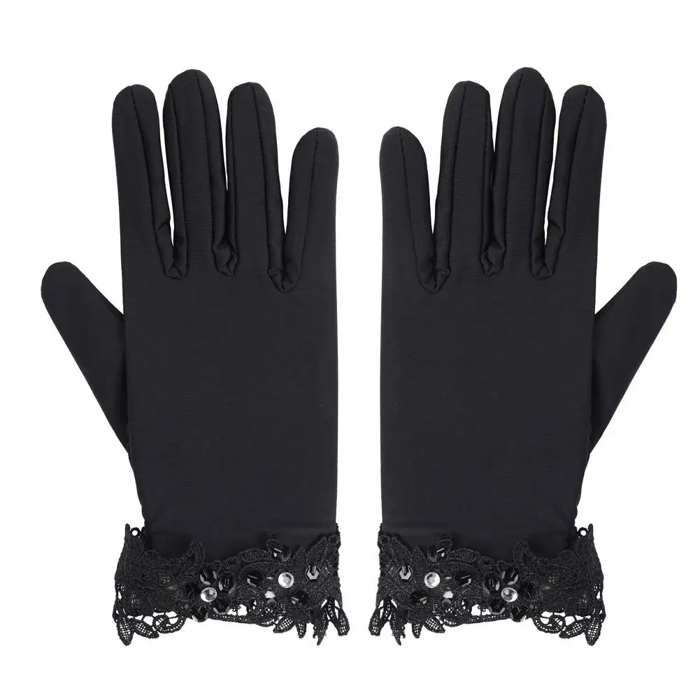 Black 1 пара, женские атласные Короткие перчатки на запястье для девушек, гладкие Вечерние перчатки для выпускного вечера, костюм стрейч-перчатки, зимние варежки для девочек - Цвет: Black