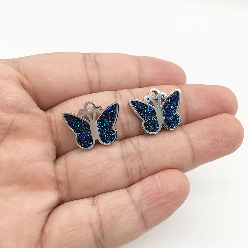 Stainless Steel Butterfly Charms Pendants For Jewelry Making High Polished Wholesale 10pcs