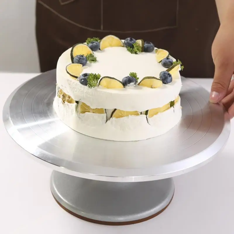 

12 Inch Baking Tool Alloy Mounted Cream Cake Turntable Rotating Table Stand Base Turn Around Decorating Silver Metal