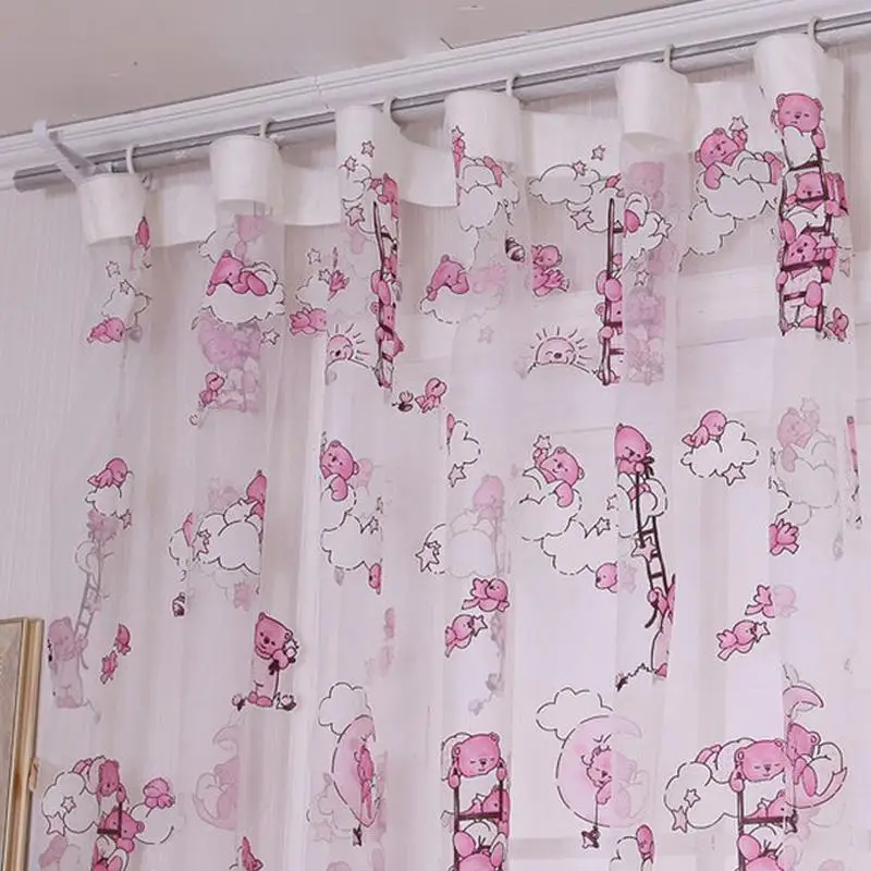 

Children Bear Pattern Curtain Yarn Printed Organdy Net Curtains Room Voile Curtain For Princess Room Tulle Window Treatment