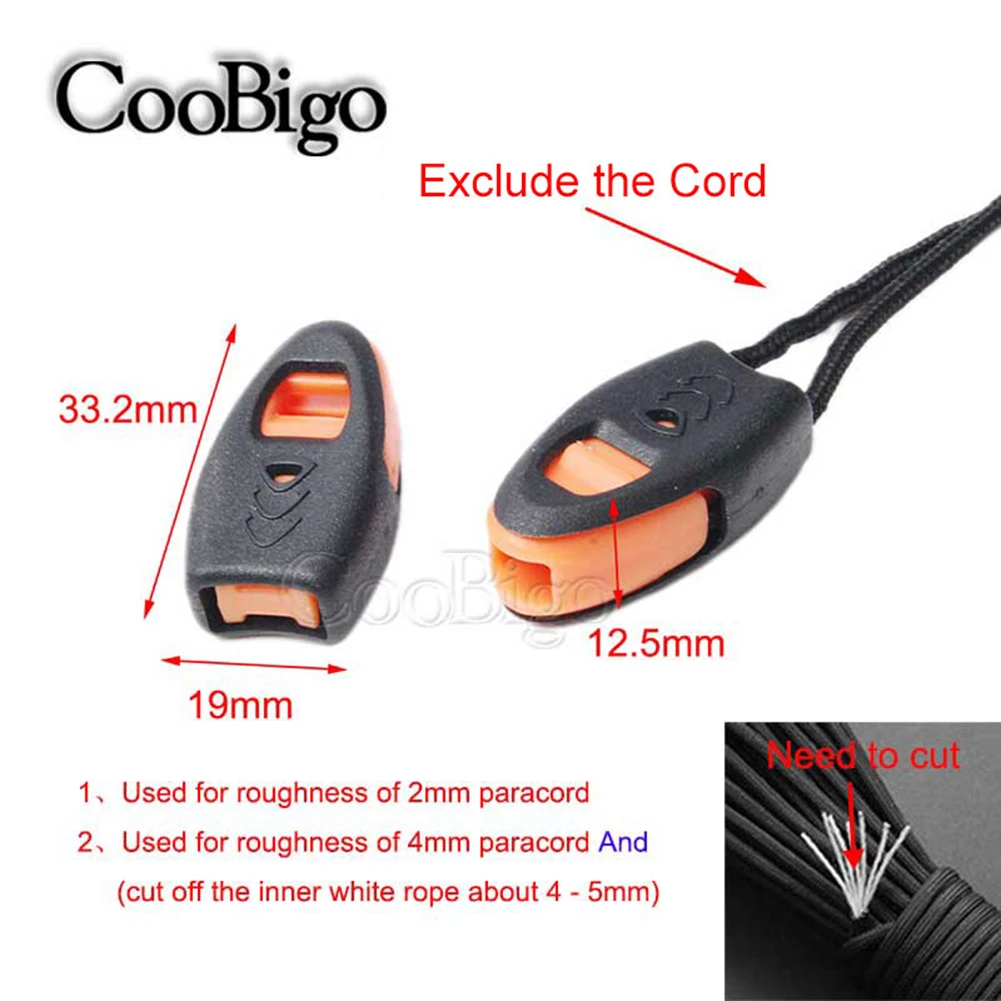 5pcs Emergency Survival Whistle Zipper Pull Cord Lock End Stopper Clip Paracord Knife Lanyard Camping Travel Kits Plastic