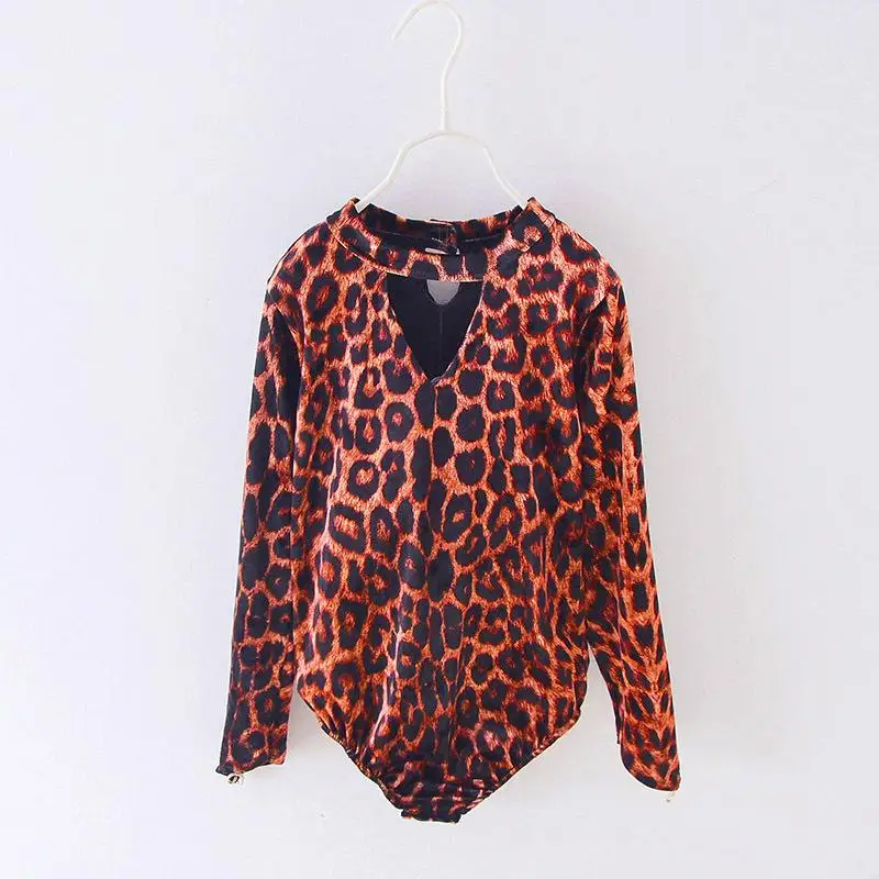 Brown Leopard Бархатный костюм с длинными рукавами и леопардовым принтом для латинских танцев для девочек, комплект одежды для танцев, детский современный танцевальный костюм для сцены - Цвет: Brown Leopard