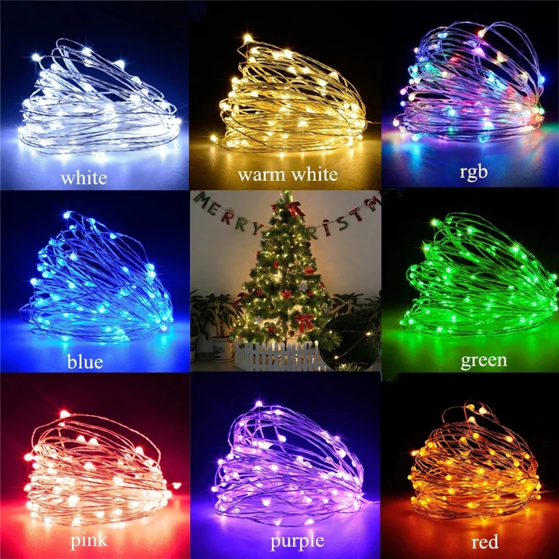 Nueva cadena de luces LED USB de 5 m y 10 m, guirnalda de hadas de alambre plateado de cobre para bodas, Año Nuevo, árbol de Navidad, decoración navideña