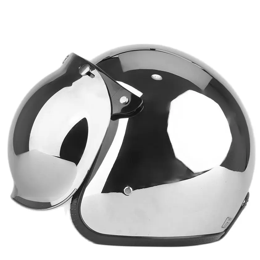Open Face Motorcycle Helmet Vintage Kask Capacete Chrome Silver Retro  Casque Mirror Pilot Jet Moto 3/4 Half Casco - AliExpress 201355758