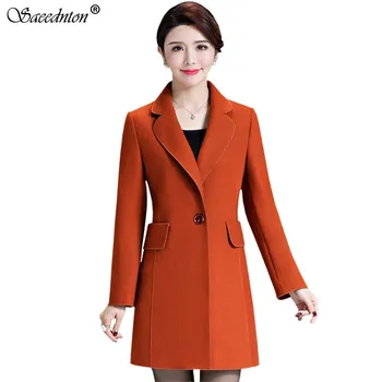

woolen coat for women 2020 spring autumn Middle-aged mother casual cotton Cashmere Single Button wool overcoat woman blend coats