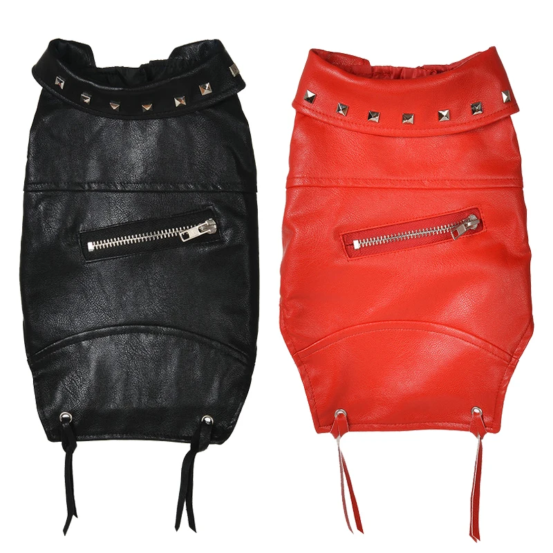 

PU leather Small Dog Clothes Puppy cat dog Vest rivet zipper decoration Pet Coat Dog Jacket Clothing wear for cats small dogs