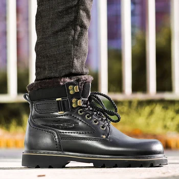 

2020 Mens Genuine Leather Waterproof Snow Boots