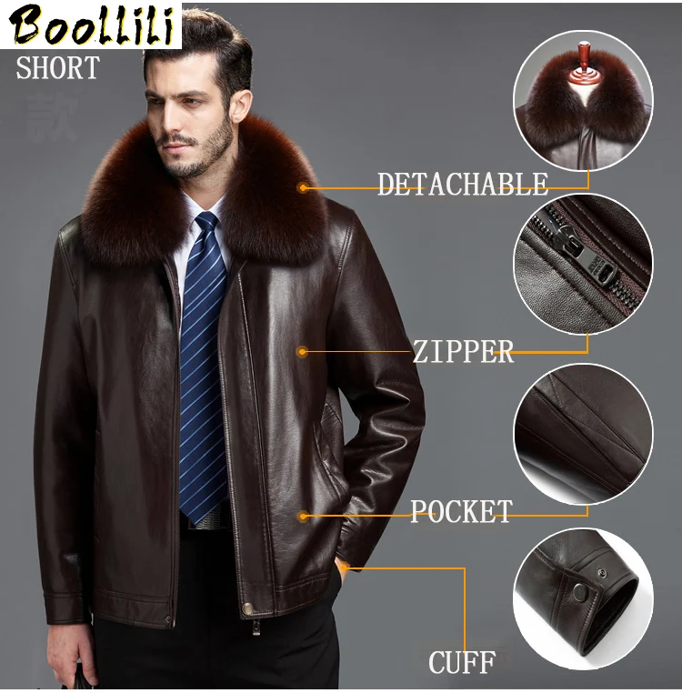 

Boollili Winter Leather Jacket Men Real Mink Fur Coat Mens Genuine Sheepskin Leather Jacket Fox Rabbit Fur Collar Plus Size