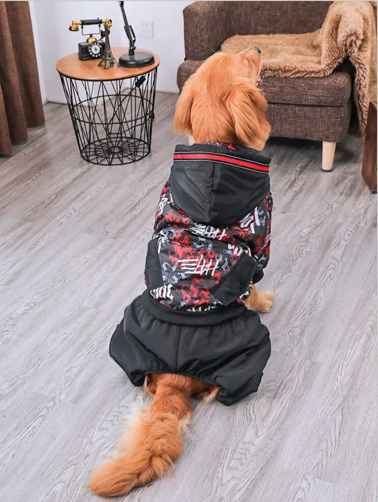 Теплый зимний четырехногий комбинезон для собак с капюшоном, одежда для ...
