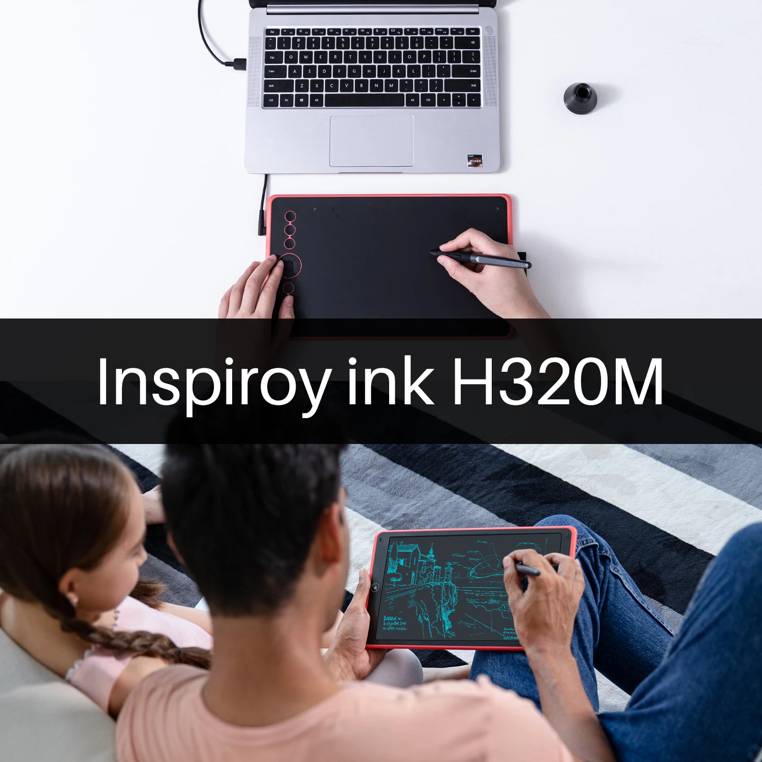 Huion H320M графический планшет для рисования и ЖК-цифровая доска для письма, планшет, блокнот с аккумулятором, Стилус для Android/PC