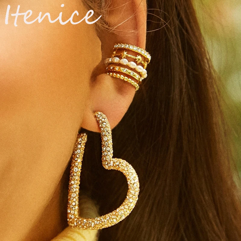 

Itenice Wide Multilayer Earcuffs Pentagram Natural Pearl Rhinestone Ear Cuff Punk Rock Star Crystal Ear Clip On Earrings Earwrap