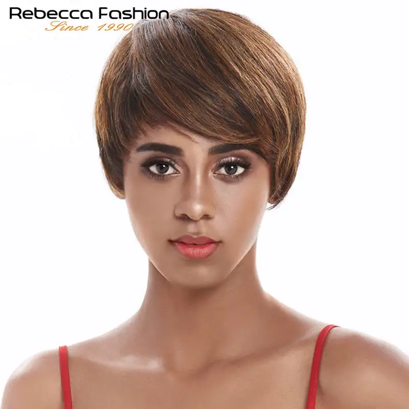 Rebecca короткие прямые волосы парик перуанские Remy человеческие волосы парики для черных женщин Коричневые СЕМЕНА красных цветов дешевые