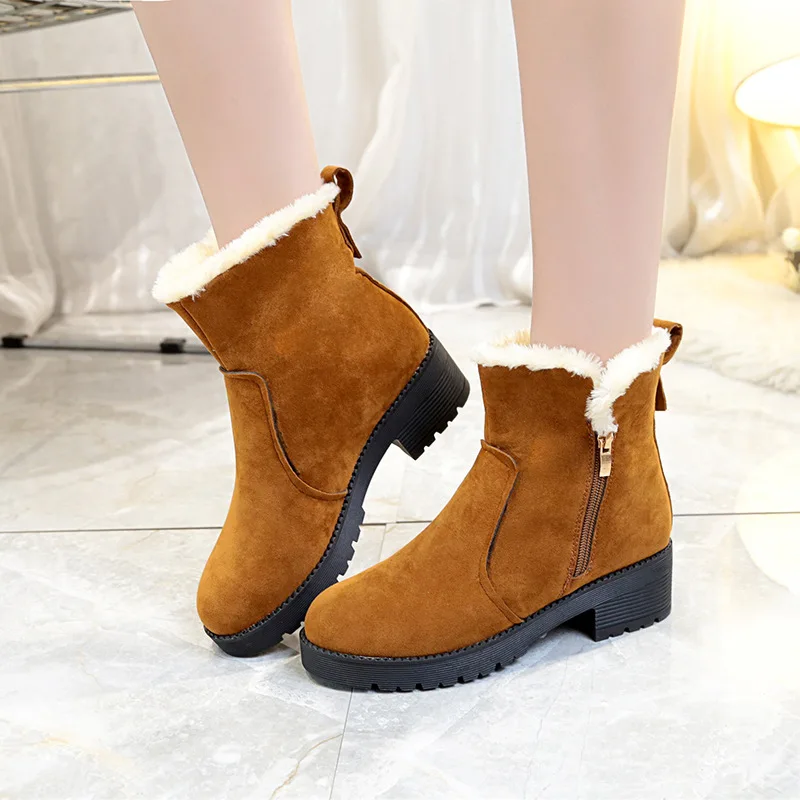 

2018 Autumn & Winter New Style Rome round-Toe Thick Bottomed Low-Top Thick Martin Boots Anti-slip Warm Semi-high Heeled Women's