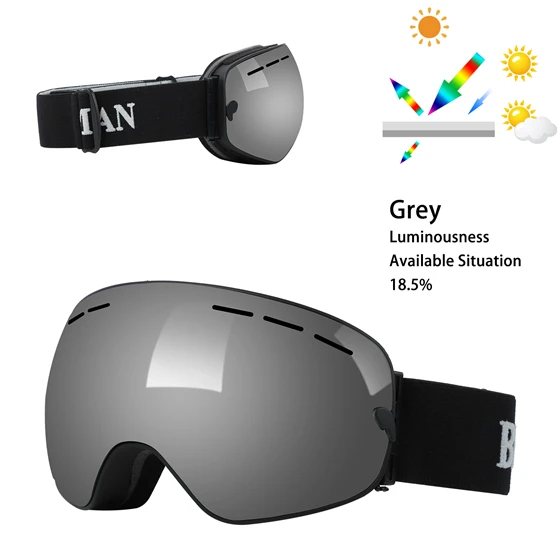 Silver Gray WEST BIKING лыжные очки, зимние очки для сноуборда, двухслойные очки с защитой от ультрафиолета, противотуманные очки для катания на коньках, лыжах, очки для мужчин - Цвет: Silver Gray