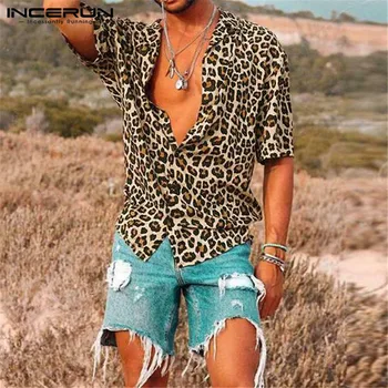 

INCERUN Fashion Shirt Men Leopard Print Short Sleeve Lapel Casual Hawaiian 2020 Tops Summer Shirts Men Camisa Streetwear S-5XL