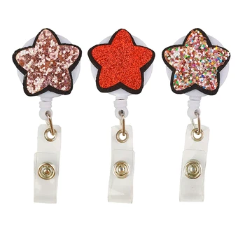 

10pcs/lot Glitter Five-pointed Star Retractable Reel Nurse Gift Medical ID Badge Holder Name Clip