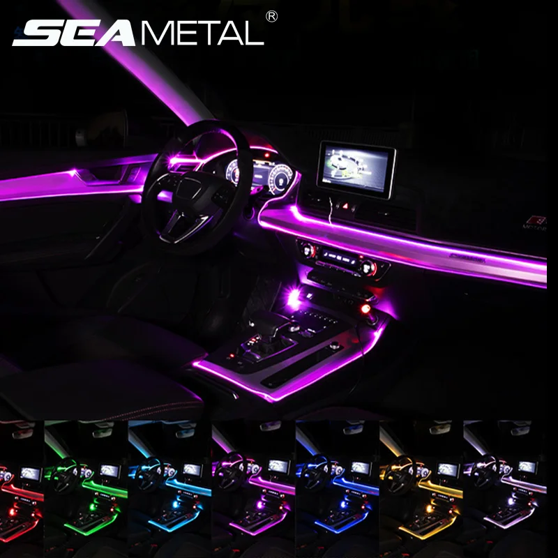 Car EL Neon Strip Light Car Ambient Light Sound Control Light RGB LED Decorative Auto Atmosphere Lamps With 12V Lighter&USB Line Car EL Neon Strip Light Car Ambient Light Sound Control Light RGB LED Decorative Auto Atmosphere Lamps With 12V Lighter&USB Line