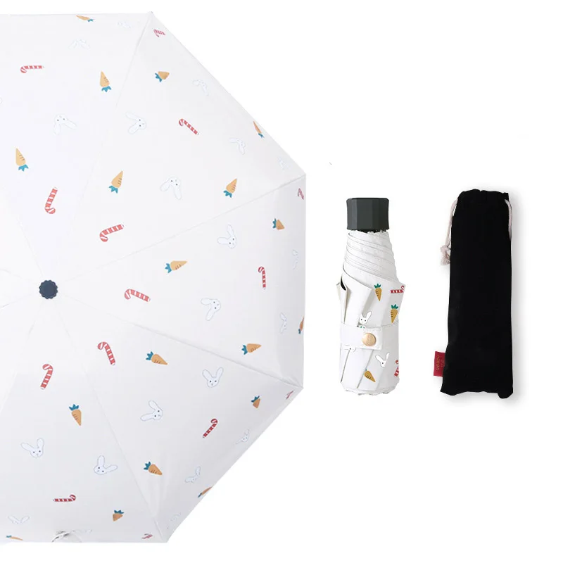 YADA Ultralight Mini Cartoon Carrot&Rabbit Umbrellas Rain uv Five Folding Clear Umbrellas For Womens Windproof Umbrella YS200009