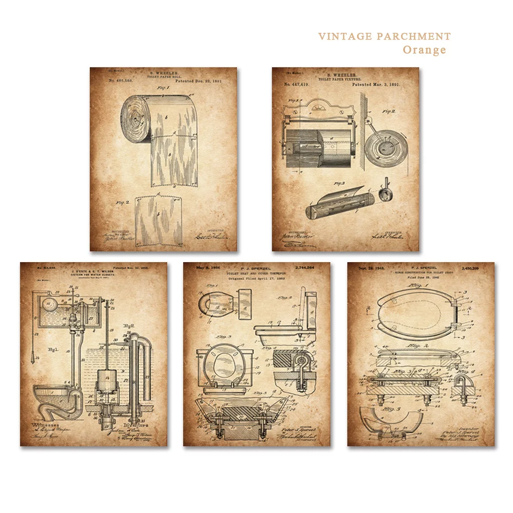 Vintage Patent Art Prints On Toilet Paper Paper Roll Seat Cistern For Water  Closet Bathroom Wall Decor 5 In 1 - Painting & Calligraphy - AliExpress