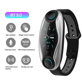 

T90 Fitness Bracelet Bluetooth 5.0 with Wireless Earphones IP67 Waterproof Sport Smart Watch Clock for Android IOS Phone