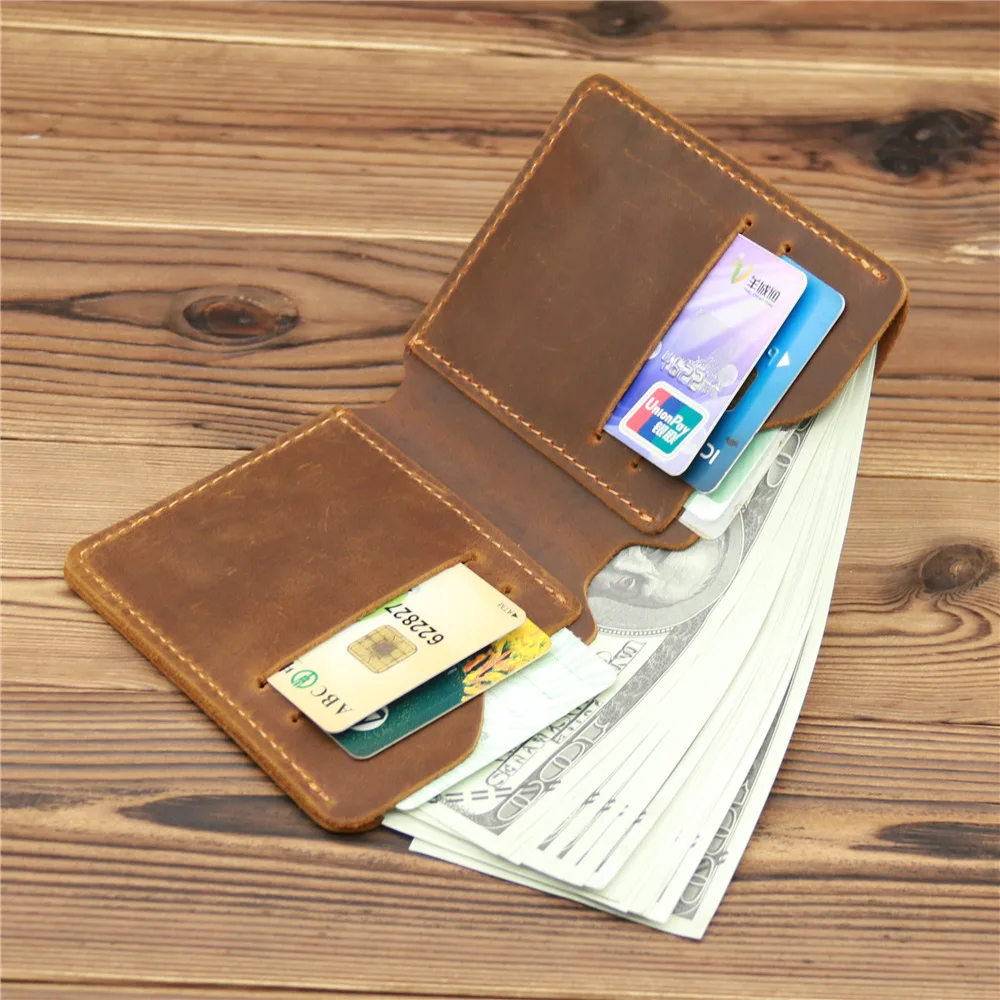 Vintage Men Leather Wallet Credit Id Card Holder Crazy Horse Leather Small Wallets for Men Money Case 4