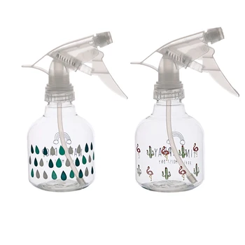 

2Pcs Multifunctional Spray Bottle Press Pump Sprayer Watering Can Gardening Watering Pot (Small Raindrop, Flamingo Pattern)