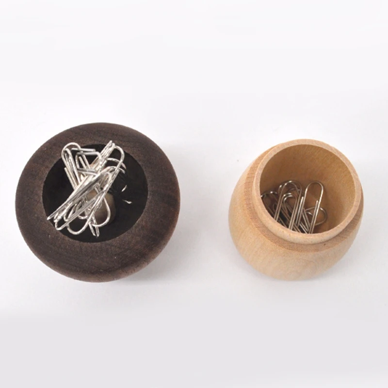 Wooden Magnetic Paper Clip Dispenser Pushpin Storage Case Thumbtack Dispenser Metal Pin Organizer Holder Box Paper Clip