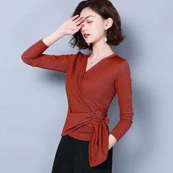 

Women Sexy Knitted T-Shirt Long Sleeve Slim Fit Solid Color Casual Tops T shirts Red