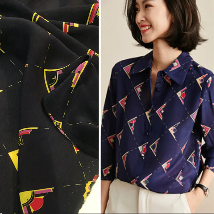 

Blended Polyester Crepe De Chine Fabric Summer New Shirt Dress Material Letter Printed Fabric for Sewing China Cloth Per Meter