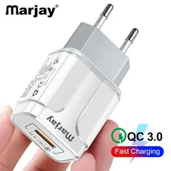 Marjay 18 Вт Quick Charge 3,0 USB Зарядное устройство ЕС штекер Адаптер быстрой Зарядное устройство для iPhone samsung S10 Xiaomi USB настенный мобильного телефона