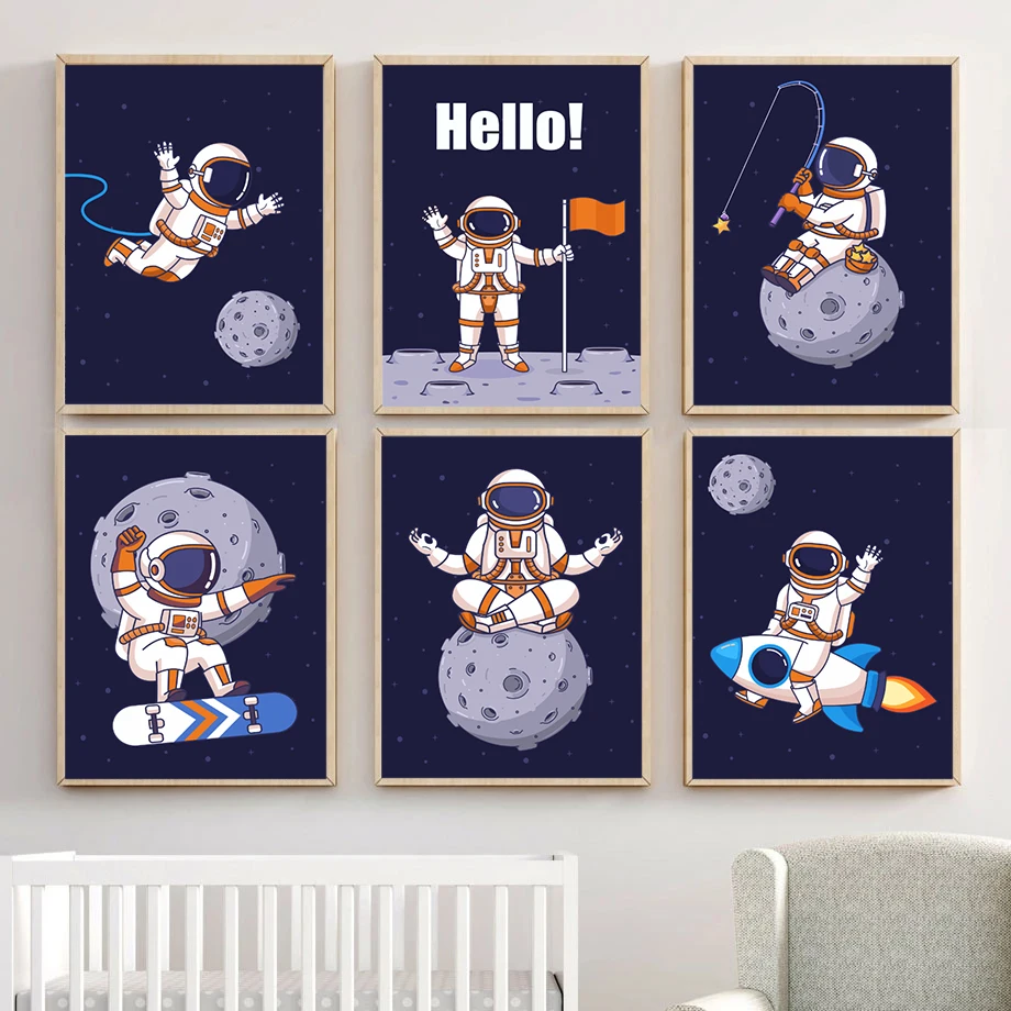 Забавный мультяшный астронавт роспись Печать на холсте картины плакаты и принты