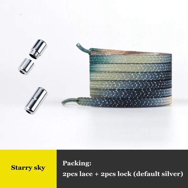 Elastic No Tie Shoelaces Colorful Flat Shoe laces Sneakers shoelace Metal Lock Lazy Laces for Kids Adult One size fits all shoes Starry sky