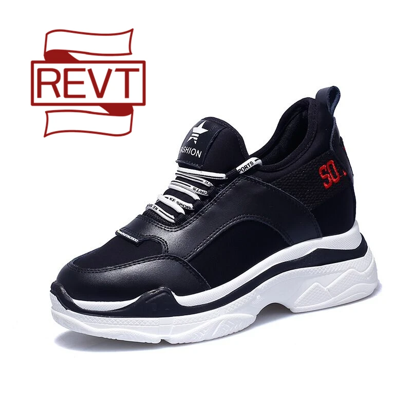 

RETV leather Chunky Sneakers Women Spring Thick Bottom Daddy Shoes Thick Bottom Round Toe Breathing Leisure Women Shoes