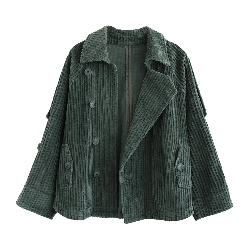 Ideal  Corduroy Autumn New Retro Long Sleeve Coat Short Coat Single-breasted Casual Coat for woman jean ja