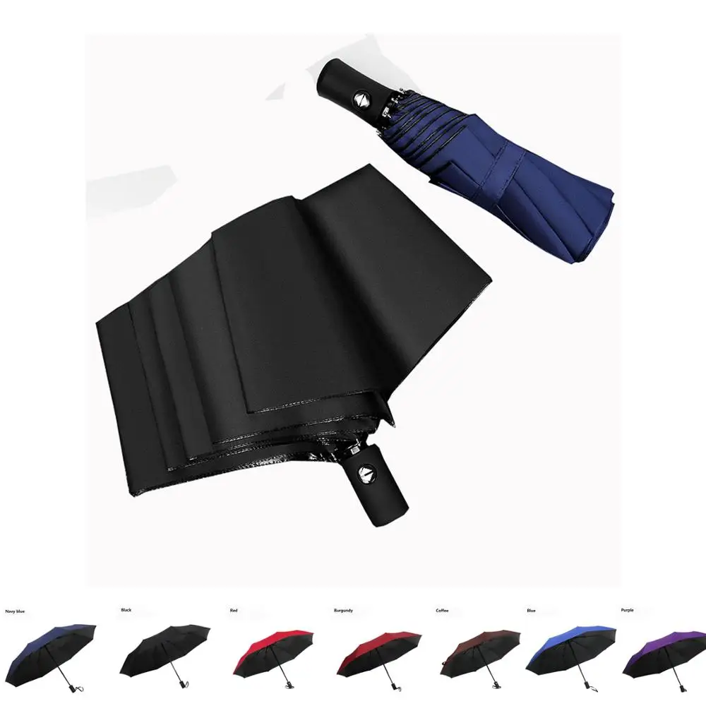 

Strong Windproof Automatic 3 Folding Umbrella Rain Women 8 Ribs Aluminum Alloy Umbrellas For Men Business Dark Grid Handle