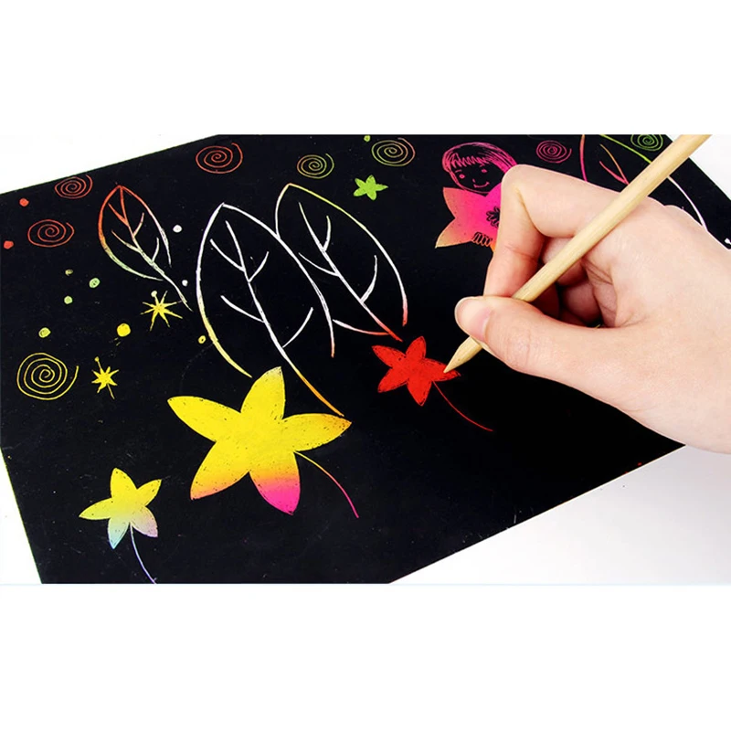 Fashion Children Colorful Drawing Toys Scratch Art Paper Magic Painting Paper with Drawing Stick For Kids Toy