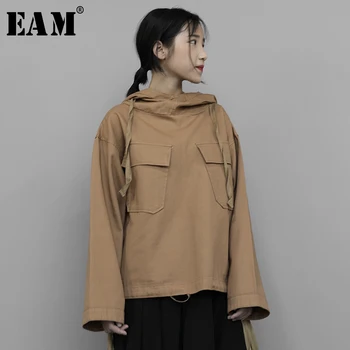 

[EAM] Loose Fit Black Split Joint Oversized Sweatshirt New Hooded Long Sleeve Women Big Size Fashion Tide Spring 2020 1N553