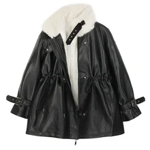 Faux Fur Coat Women Leather Jacket Autumn Winter Warm Plush Thick Suede Outerwear Lambs Wool Short Motorcycle Coats Female