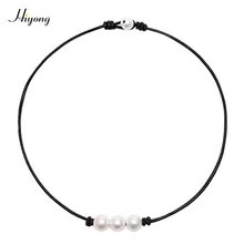 HIYONG Новая мода Белый 3 культивированный пресноводный жемчуг колье ожерелье на шнур из натуральной кожи ожерелье с узелками ювелирные изделия ручной работы