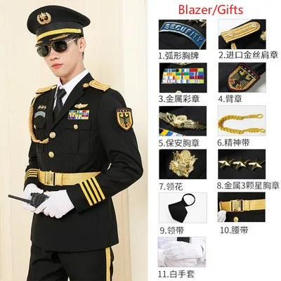 Мужская мода бренд класса «Люкс» безопасности пилот капитанская форма костюм костюмы черный тренд Стиль военный костюм комплект с подарками - Цвет: Style 1