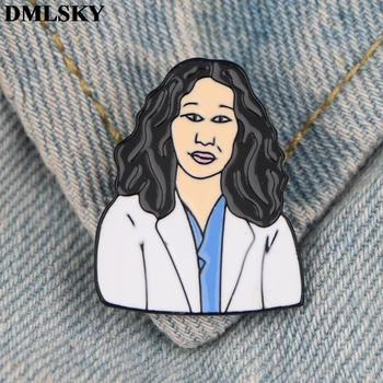 

20pcs/lot DMLSKY Greys Anatomy tv shows pins Cristina Yang cartoon metal pins women clothes lapel pin gifts M3943