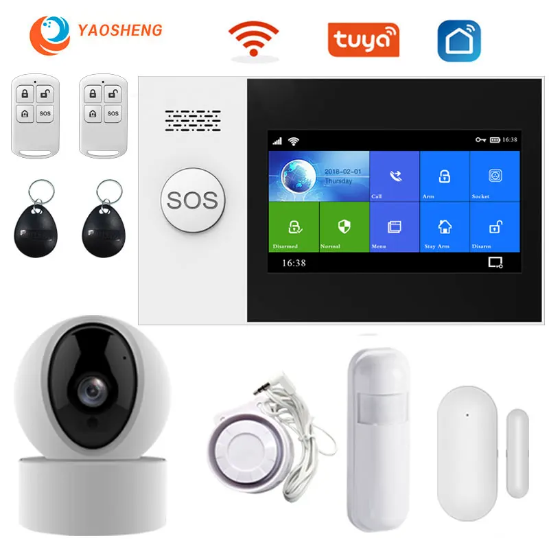YS PG107 Tuya security alarm system Kit SmartLife APP Control With IP camera Auto Dial Motion Detector Wife Gsm Home smart alarm
