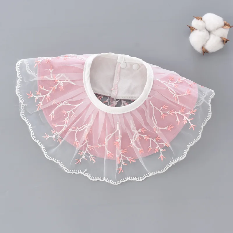 Girls Bib Cotton Waterproof Korean Style Round Saliva Towel Lace Embroidery Princess Newborn Baby Stuff Burp Cloths (7)
