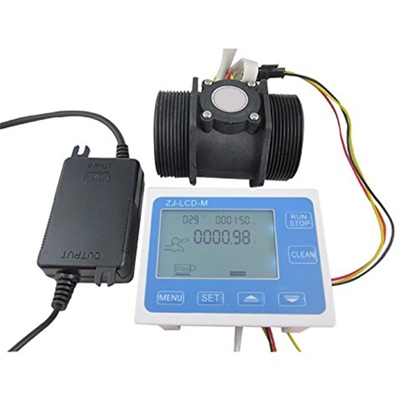 

G 2 Inch Flow Water Sensor Meter+Lcd Display Controller 10-200L/Min+24V Power,Eu Plug