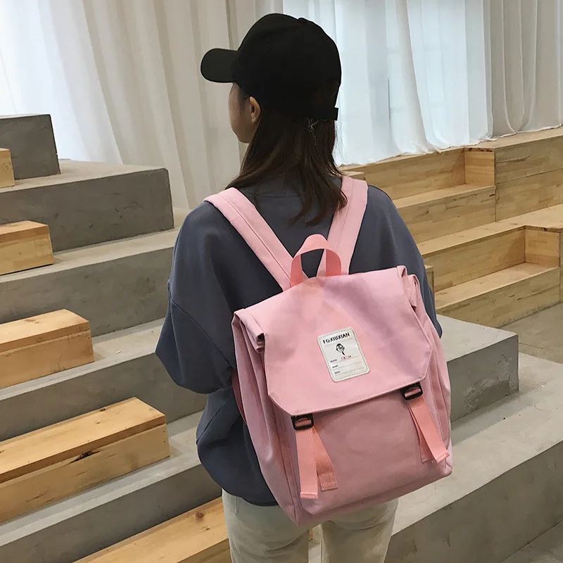 

Korean-style Ulzzang Harajuku Canvas Backpack 2019 Summer Campus Women's School Bag Trend Large Covered Backpack